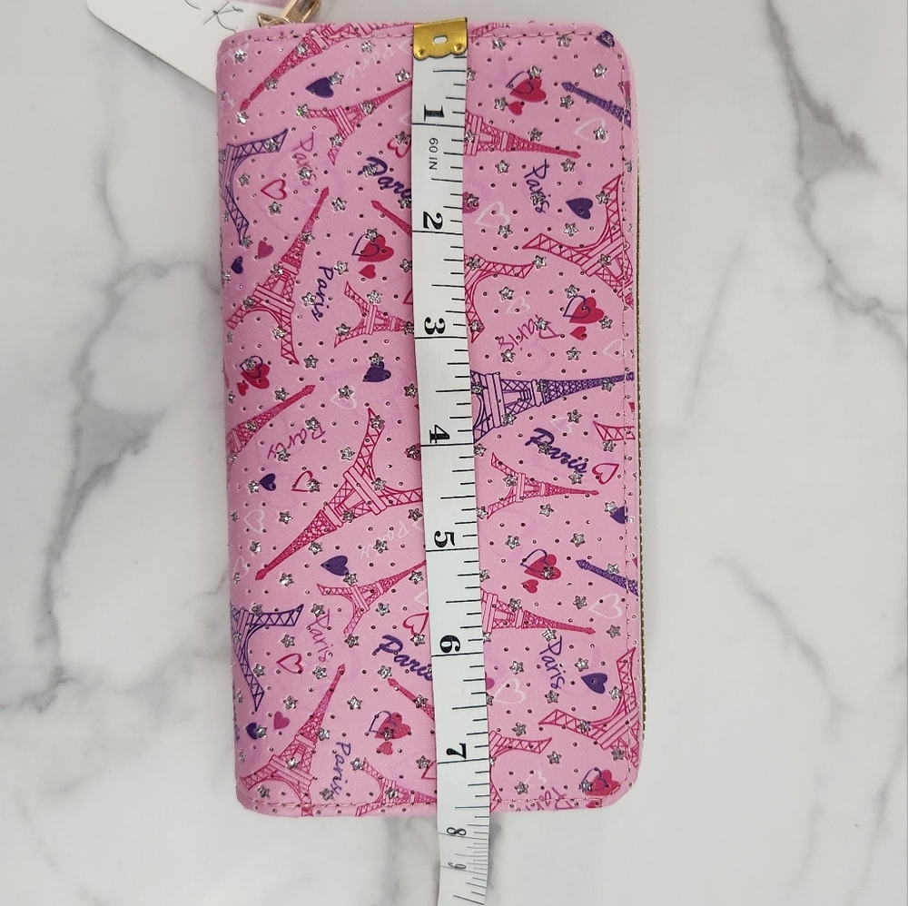 Pink Blush Kiss Glitter Paris Eiffel Tower Print Two Zipper Women's Wallet - Picture 13 of 14
